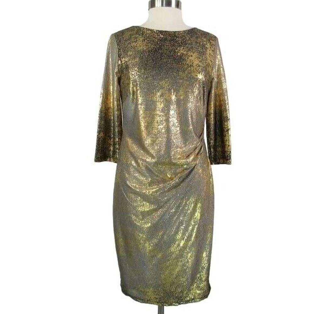 Cato Drapped Sheath Dress Slinky Ruched Boat Neck Size Large